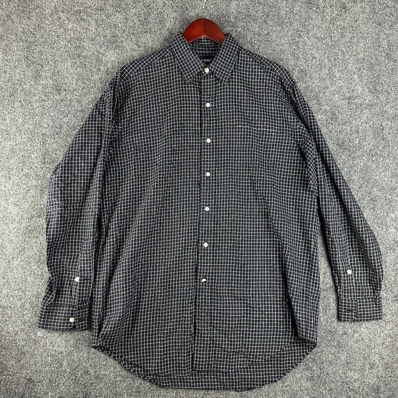 Polo Golf Shirt Mens Medium Lofting Button Up Navy Blue White Cotton Long Sleeve - Picture 1 of 8